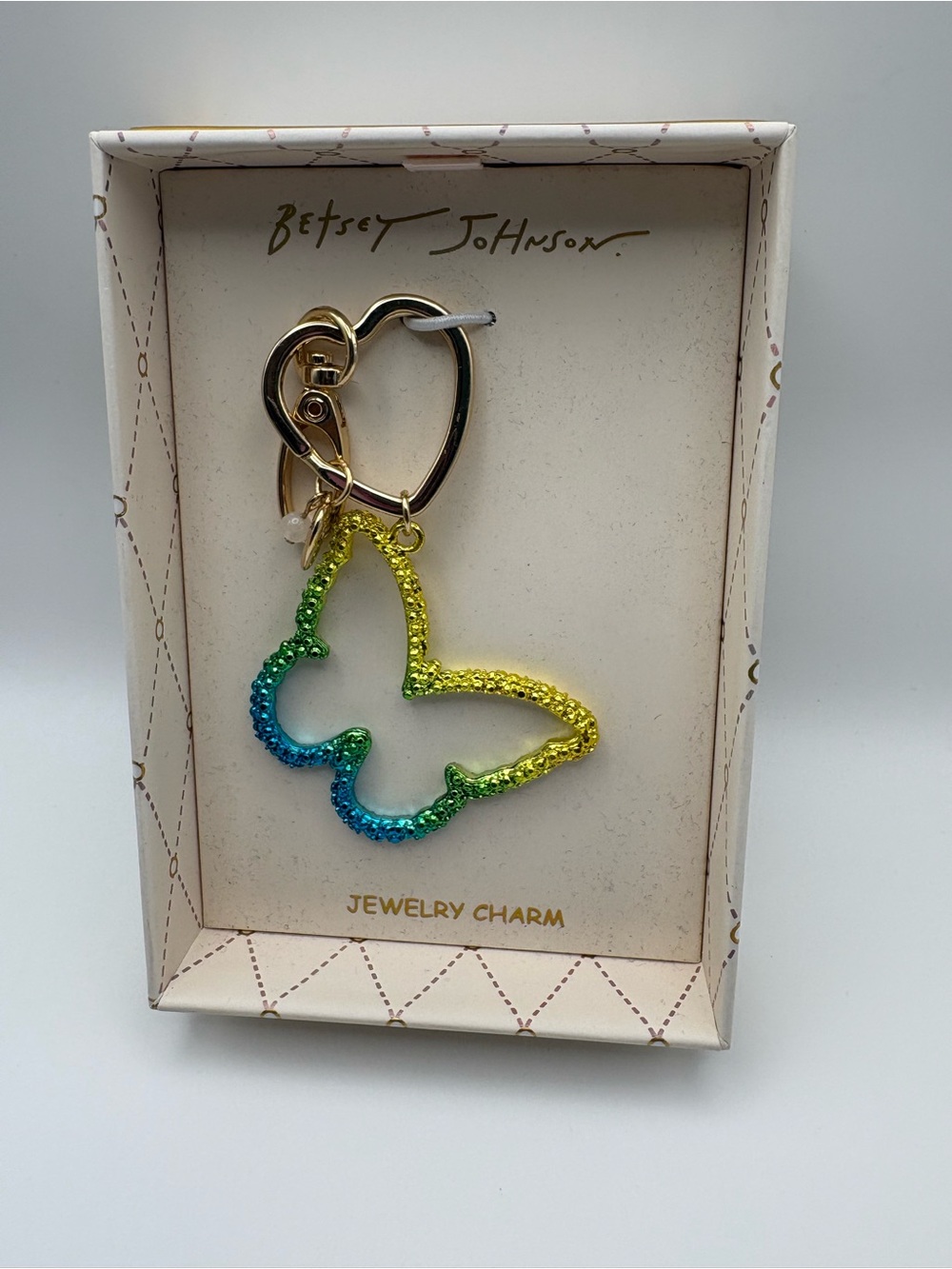 Betsey Johnson Gold Heart Clasp Rainbow Gradient Butterfly Charm